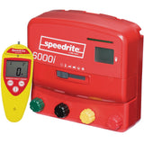 Red Speedrite 6000i device with a yellow remote fault finder on a white background
