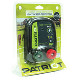Patriot PE2 electric fence energizer packaging with green and black design.