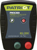 Patriot PMX350 fence energizer with control buttons on a black background
