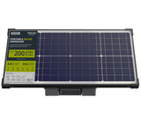 Patriot SG3500 Solar electric fence chargerpanel with branding and specifications on a white background