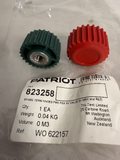 Two spare pmx and pax terminal knobs, one green and one red, on a label with 'Patriot' branding.