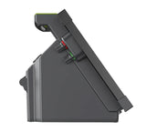 Side view of a Patriot Solar guard 2000 fence charger with green accents on a white background