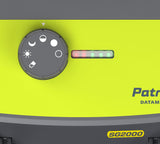 Close-up of a green power control knob on a patriot SG2000 electric fence charger with control panel and 'Patton' branding.