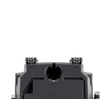 Bottom Close up of a black Patriot sg200 t-post mount on a white background