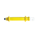 Yellow rubber electric fence gate handle component on a white background