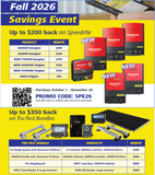 A promotional flyer for Speedrite and Tru-Test bundles during a Fall 2026 Savings Event. The flyer features product photos of red Speedrite energizers, a Tru-Test scale, and various electronic test kits, alongside pricing tables and promo codes.