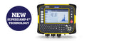 Tru-Test XR5000 Livestock Scale Indicator turned on and showing a weighing  chart with a round blue sign the reads New superdamp 4 technology on white background