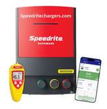 The Red and Black Speedrite 86000w electric fence charger is the worlds largest electric fence energizer at 86 joules and have a remote control and phone app