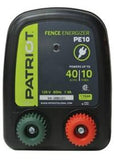 PATRIOT PE10 110V AC POWERED FENCE CHARGER RATED FOR  10 MILE / 40 ACRES OF LIVESTOCK FENCE WITH RED AND GREEN KNOBS