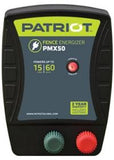 PATRIOT PMX 50 110V AC POWERED FENCE CHARGER with black case and green lettering with green and red terminal knobs