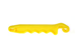 Yellow patriot electric fence gate handle with grips and hook on white background
