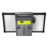 Back side of Patriot solarguard 3500 sg3500 fence charger with power switch and battery housing and fence terminal knobs
