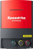 86 joule SPEEDRITE 86000W rated at 540 Mile or 6200 Acre of electric fence with black housing and red banner with light bar
