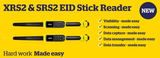 set of 2 different Tru-Test SRS2 Electronic Identification (EID) Stick Readers on yellow background with checklist